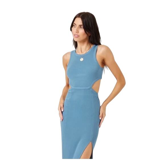 NWT! L*Space Charli Micro Ribbed Cut Out Dress in Offshore - Size Large - Picture 4 of 12